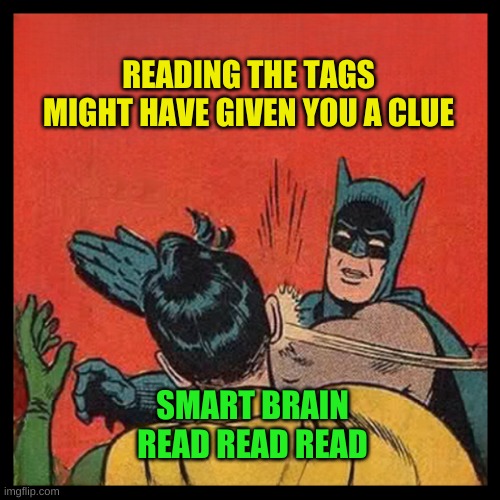 Bat Slap 22 | READING THE TAGS MIGHT HAVE GIVEN YOU A CLUE SMART BRAIN READ READ READ | image tagged in bat slap 22 | made w/ Imgflip meme maker