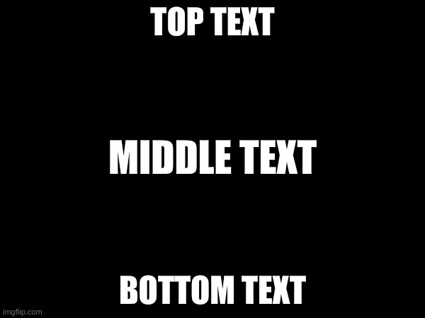 text | TOP TEXT; MIDDLE TEXT; BOTTOM TEXT | image tagged in text | made w/ Imgflip meme maker
