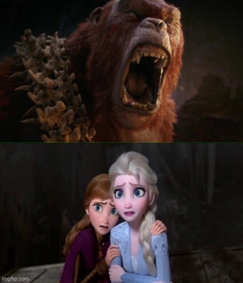 Elsa and Anna scared of Skar King | image tagged in meme | made w/ Imgflip meme maker