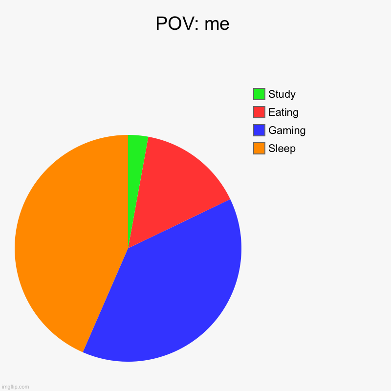 POV: me | Sleep, Gaming, Eating, Study | image tagged in charts,pie charts | made w/ Imgflip chart maker