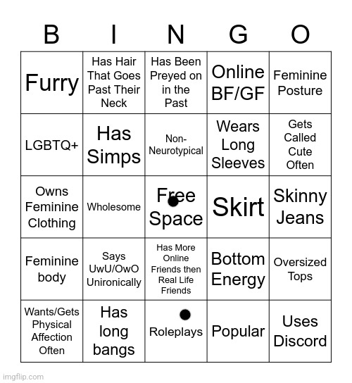 Feck | image tagged in femboy bingo | made w/ Imgflip meme maker