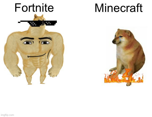 Buff Doge vs. Cheems Meme | Fortnite; Minecraft | image tagged in memes,buff doge vs cheems | made w/ Imgflip meme maker