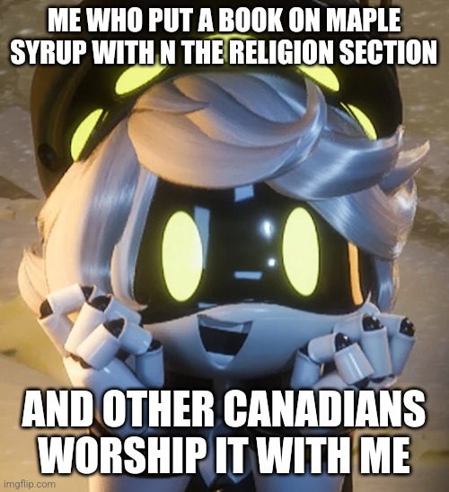 Happy N | ME WHO PUT A BOOK ON MAPLE SYRUP WITH N THE RELIGION SECTION; AND OTHER CANADIANS WORSHIP IT WITH ME | image tagged in happy n | made w/ Imgflip meme maker