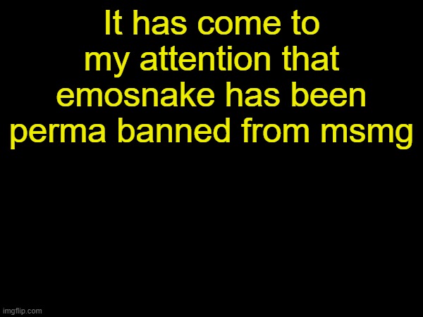 drizzy text temp | It has come to my attention that emosnake has been perma banned from msmg | image tagged in drizzy text temp | made w/ Imgflip meme maker