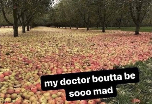 an apple a day... | image tagged in apple,doctor,tree,funny,fun,i'm watching you | made w/ Imgflip meme maker