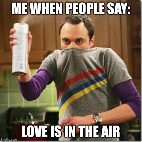 air freshener sheldon cooper | ME WHEN PEOPLE SAY:; LOVE IS IN THE AIR | image tagged in air freshener sheldon cooper | made w/ Imgflip meme maker