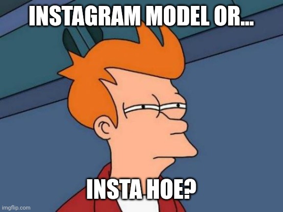 How fast are instagram models? | INSTAGRAM MODEL OR... INSTA HOE? | image tagged in memes,futurama fry,instagram,insta,fast | made w/ Imgflip meme maker
