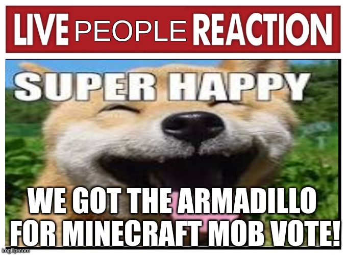 Probably just me who is happy. | PEOPLE; WE GOT THE ARMADILLO  FOR MINECRAFT MOB VOTE! | image tagged in live reaction | made w/ Imgflip meme maker