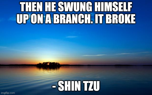 Inspirational Quote | THEN HE SWUNG HIMSELF UP ON A BRANCH. IT BROKE; - SHIN TZU | image tagged in inspirational quote | made w/ Imgflip meme maker