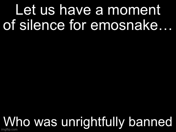 We will miss you… | Let us have a moment of silence for emosnake…; Who was unrightfully banned | made w/ Imgflip meme maker