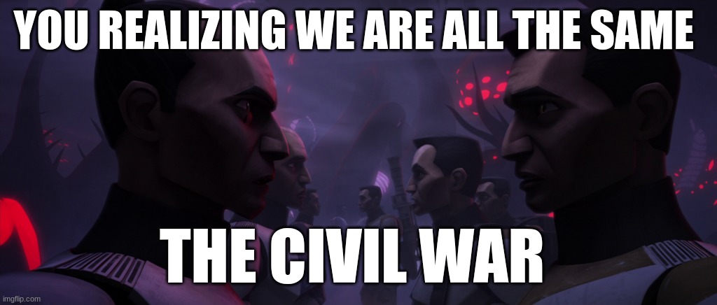 clone troopers | YOU REALIZING WE ARE ALL THE SAME; THE CIVIL WAR | image tagged in clone troopers | made w/ Imgflip meme maker