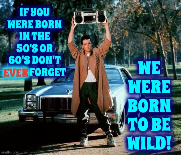 Born To Be Wild! | WE WERE BORN TO BE WILD! IF YOU WERE BORN IN THE 50'S OR 60'S DON'T EVER FORGET; EVER | image tagged in baby come back,born to be wild,low rider,danger zone,memes,mtv | made w/ Imgflip meme maker