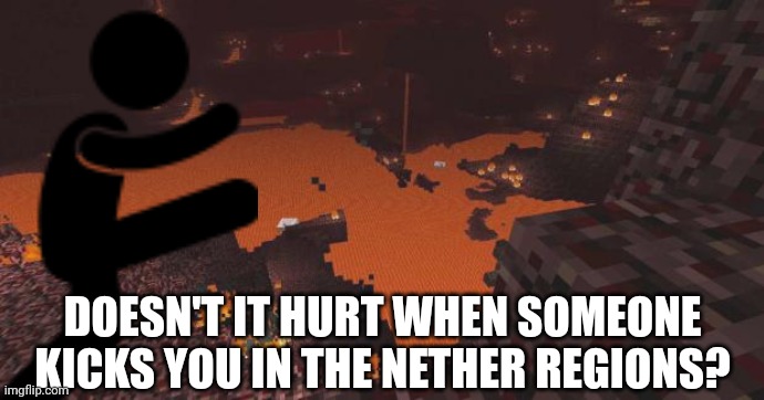 The Nether | DOESN'T IT HURT WHEN SOMEONE KICKS YOU IN THE NETHER REGIONS? | image tagged in nether,minecraft,kicked | made w/ Imgflip meme maker