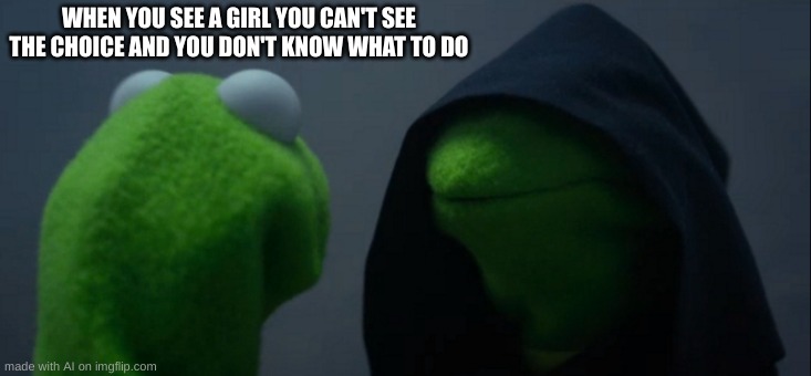 ai had a stroke and it's really funny | WHEN YOU SEE A GIRL YOU CAN'T SEE THE CHOICE AND YOU DON'T KNOW WHAT TO DO | image tagged in memes,evil kermit | made w/ Imgflip meme maker