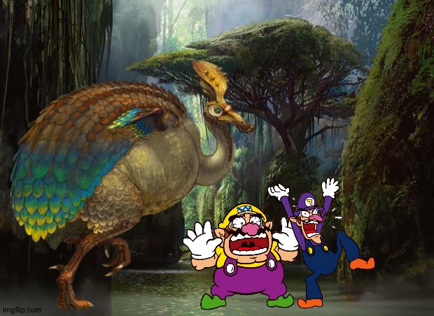 Wario and Waluigi dies by a Gargwa during a jungle adventure | image tagged in jungle,monster hunter,wario dies,super mario,crossover | made w/ Imgflip meme maker