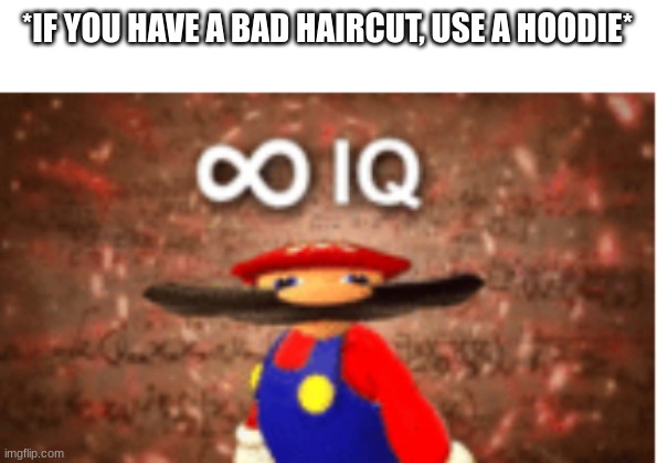 Infinite IQ | *IF YOU HAVE A BAD HAIRCUT, USE A HOODIE* | image tagged in infinite iq | made w/ Imgflip meme maker