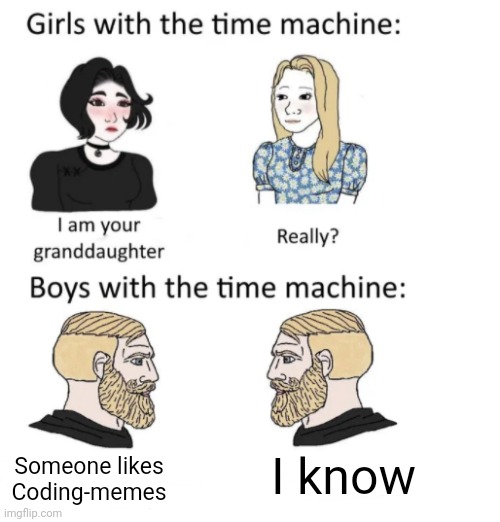 woman vs man time travel | I know Someone likes Coding-memes | image tagged in woman vs man time travel | made w/ Imgflip meme maker