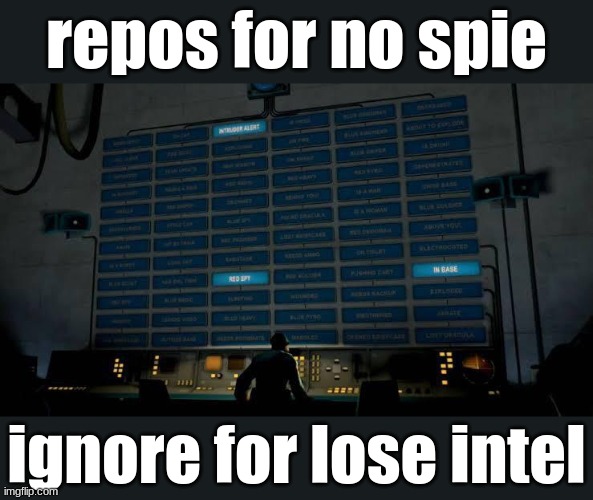 Red Spy in the Base | repos for no spie; ignore for lose intel | image tagged in red spy in the base | made w/ Imgflip meme maker