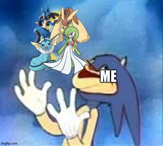 Lucario,Lopunny,Vaporeon and Gardevoir are 100% awesome! | ME | image tagged in joyful sonic,pokemon | made w/ Imgflip meme maker