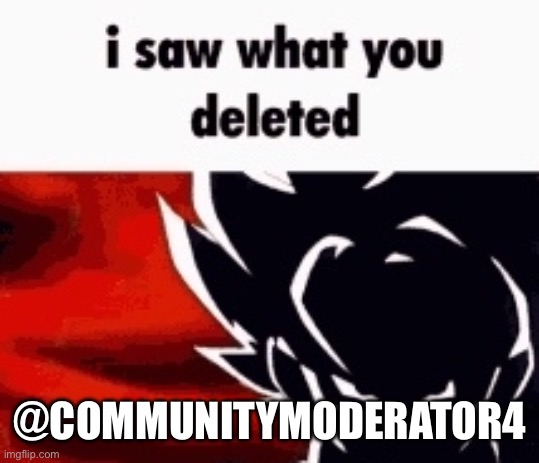 i saw what you deleted | @COMMUNITYMODERATOR4 | image tagged in i saw what you deleted | made w/ Imgflip meme maker