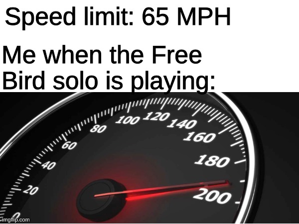 Legit | Speed limit: 65 MPH; Me when the Free Bird solo is playing: | image tagged in cars | made w/ Imgflip meme maker