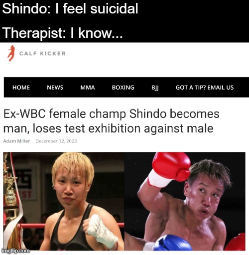 Shindo: I feel suicidal; Therapist: I know... | image tagged in funny,sports | made w/ Imgflip meme maker