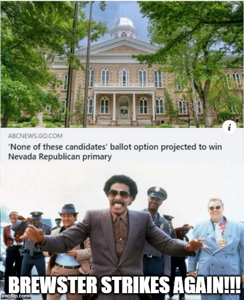 None of the Above huh | BREWSTER STRIKES AGAIN!!! | image tagged in politics | made w/ Imgflip meme maker