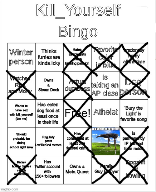 I would own a steam deck but their battery is shit | image tagged in kill_yourself bingo | made w/ Imgflip meme maker