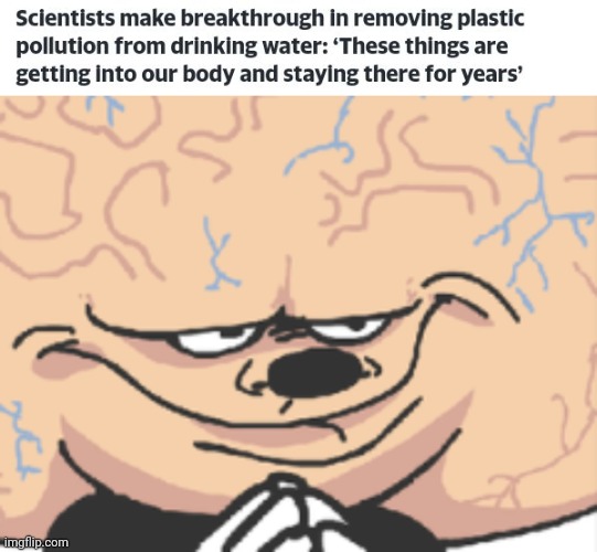 Removing plastic pollution from drinking water | image tagged in just big brain mokey,pollution,water,drinking water,science,memes | made w/ Imgflip meme maker
