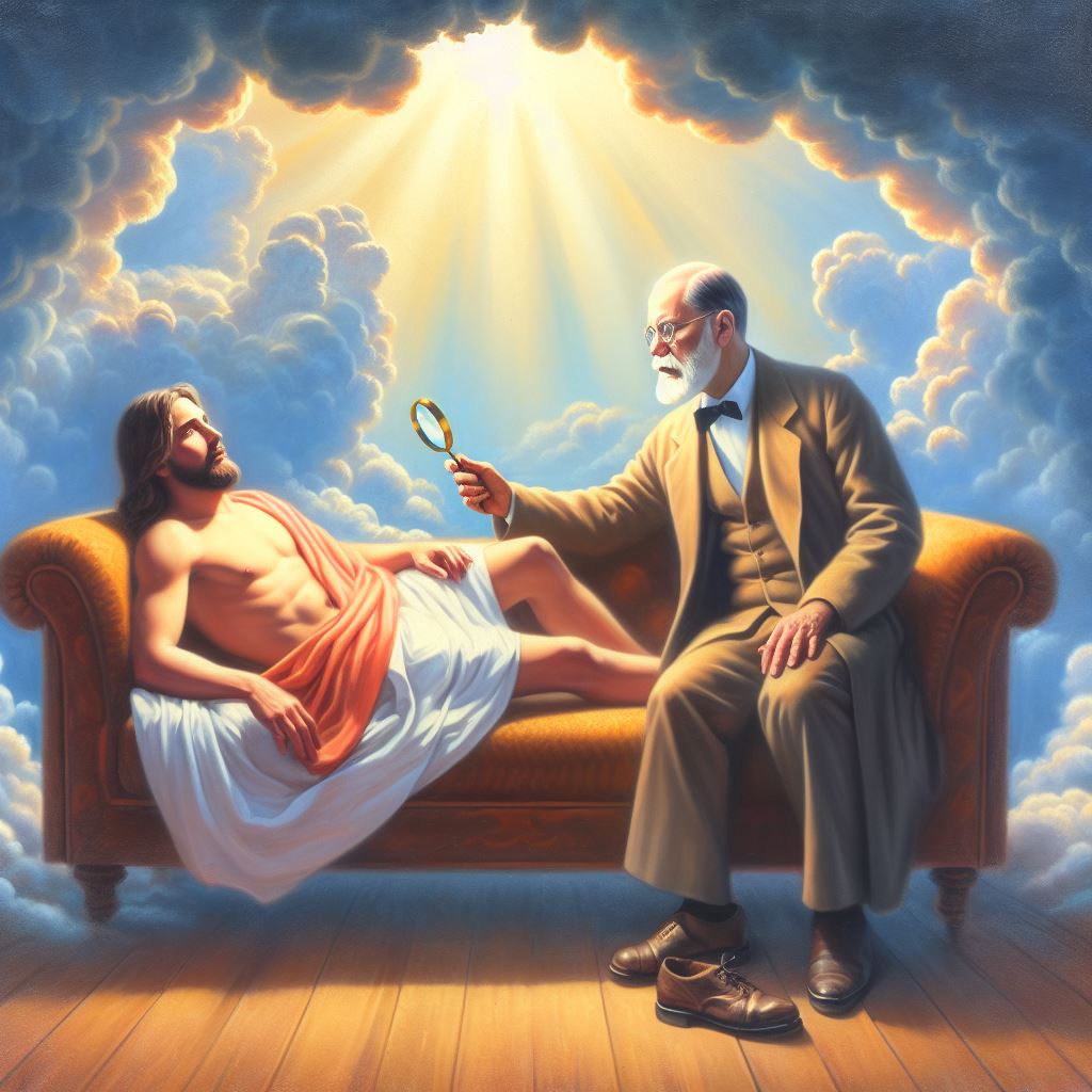 High Quality Sigmund Freud Examining Jesus Blank Meme Template