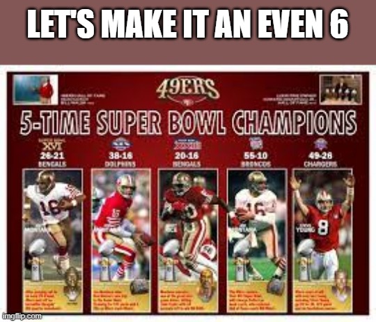 meme by Brad 49ers Super Bowl poster | LET'S MAKE IT AN EVEN 6 | image tagged in sports,san francisco 49ers,kansas city chiefs,nfl,nfl football | made w/ Imgflip meme maker