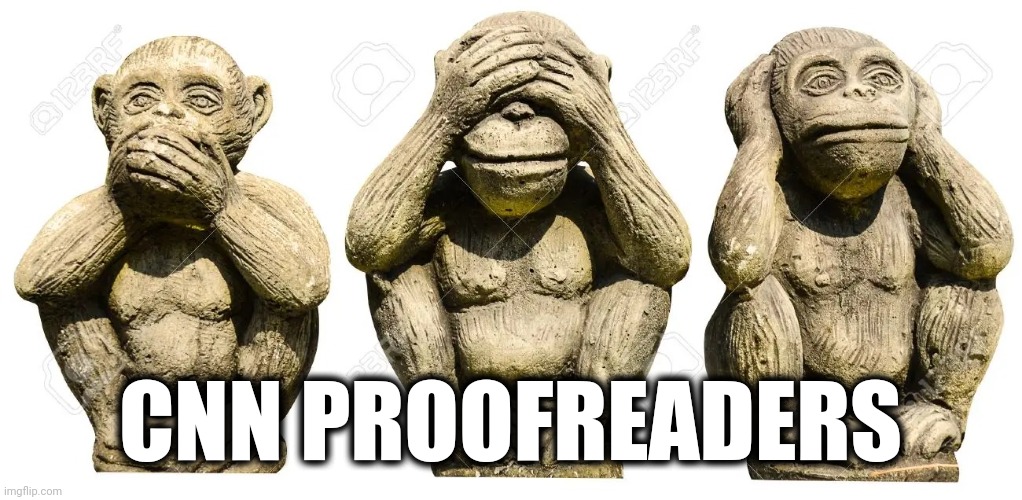 3 monkeys blind deaf and mute | CNN PROOFREADERS | image tagged in 3 monkeys blind deaf and mute | made w/ Imgflip meme maker