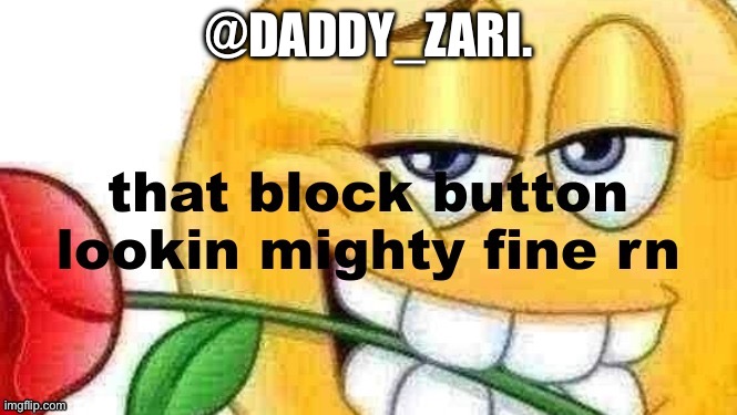 that block button lookin mighty fine rn | @DADDY_ZARI. | image tagged in that block button lookin mighty fine rn | made w/ Imgflip meme maker