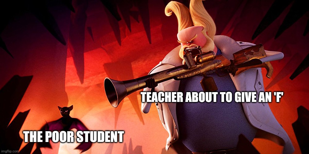 Time to get an 'F' for failure!!!! | TEACHER ABOUT TO GIVE AN 'F'; THE POOR STUDENT | image tagged in van hellsing template 2,school,jpfan102504 | made w/ Imgflip meme maker