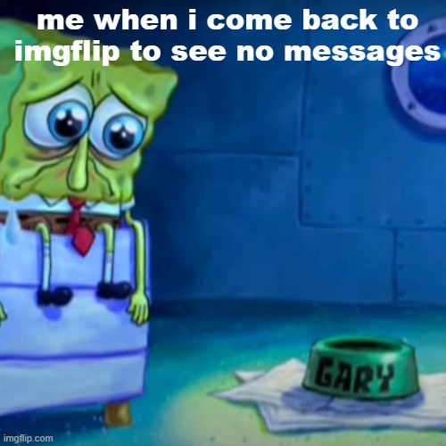 Gary Come Home | me when i come back to imgflip to see no messages | image tagged in gary come home | made w/ Imgflip meme maker