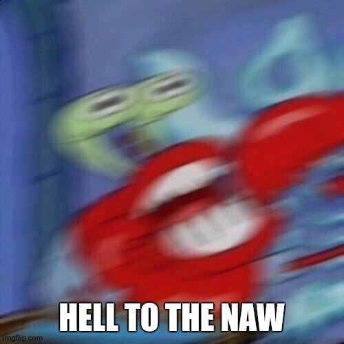 Mr krabs blur | HELL TO THE NAW | image tagged in mr krabs blur | made w/ Imgflip meme maker