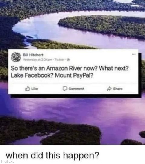 Amazon | image tagged in amazon,river,dumbass | made w/ Imgflip meme maker