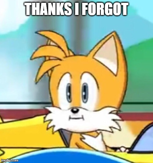 Tails hold up | THANKS I FORGOT | image tagged in tails hold up | made w/ Imgflip meme maker