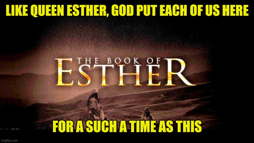 Esther | LIKE QUEEN ESTHER, GOD PUT EACH OF US HERE; FOR A SUCH A TIME AS THIS | image tagged in esther | made w/ Imgflip meme maker