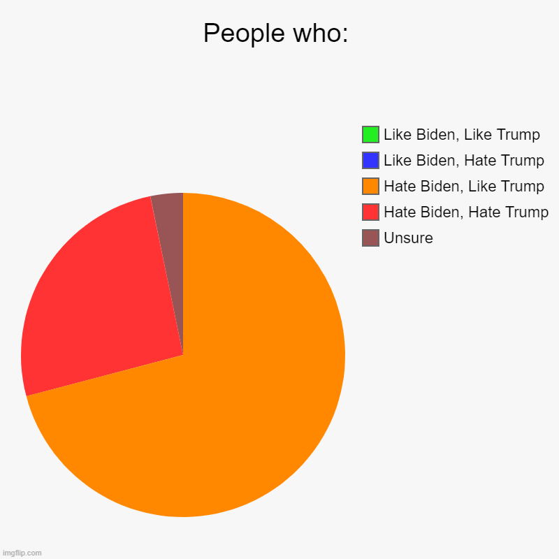 but... 81 million votes? | People who: | Unsure, Hate Biden, Hate Trump, Hate Biden, Like Trump, Like Biden, Hate Trump, Like Biden, Like Trump | image tagged in charts,pie charts | made w/ Imgflip chart maker