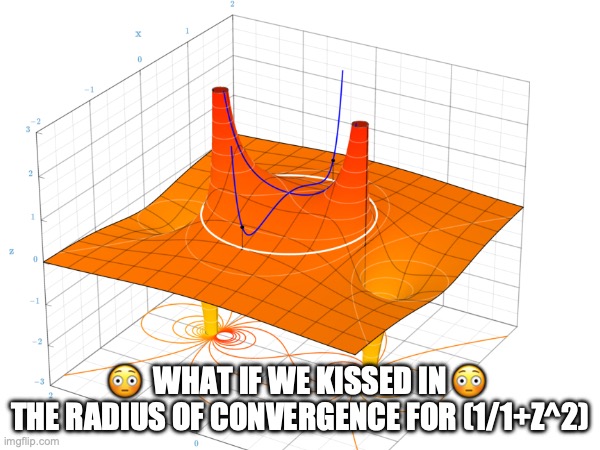 what if we kissed at the radius of convergence of | 😳  WHAT IF WE KISSED IN 😳  THE RADIUS OF CONVERGENCE FOR (1/1+Z^2) | image tagged in math | made w/ Imgflip meme maker