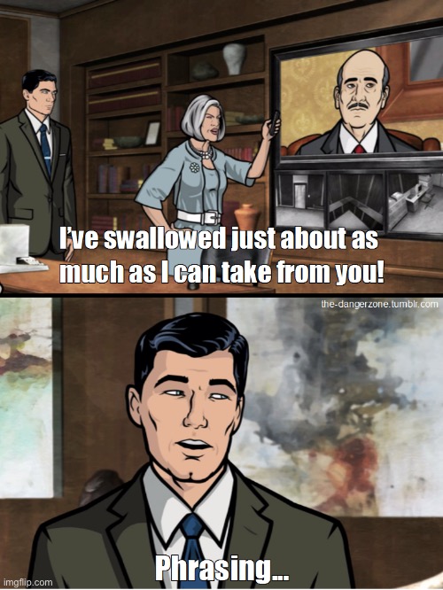 Archer phrasing | image tagged in archer,swallow | made w/ Imgflip meme maker