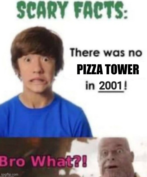 Scary facts | PIZZA TOWER; 2001 | image tagged in scary facts | made w/ Imgflip meme maker