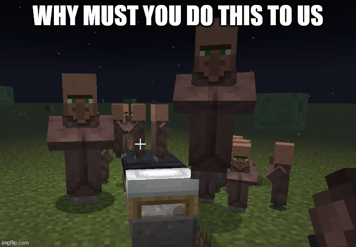 why.. | WHY MUST YOU DO THIS TO US | image tagged in minecraft villagers | made w/ Imgflip meme maker