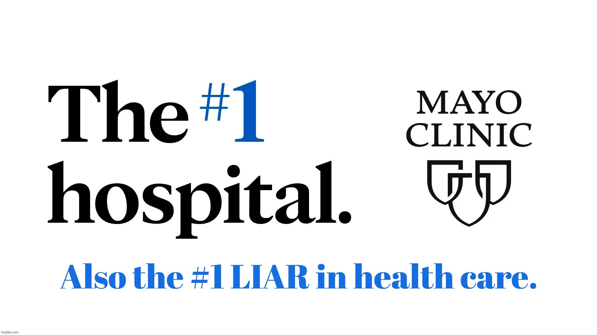 The Mayo Clinic is the #1 LIAR in health care. | image tagged in mayo clinic,liar liar my teacher says,liar liar,phony,fake news,fake people | made w/ Imgflip meme maker