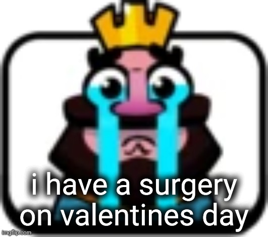 Clash Royale King Crying | i have a surgery on valentines day | image tagged in clash royale king crying | made w/ Imgflip meme maker