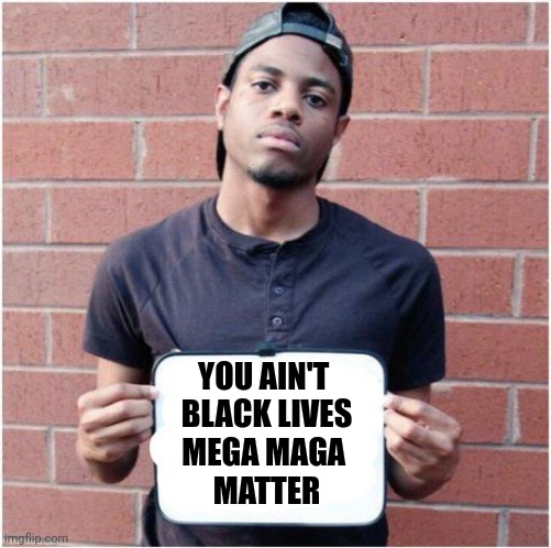 Black sign guy | YOU AIN'T 
BLACK LIVES
MEGA MAGA 
MATTER | image tagged in black sign guy | made w/ Imgflip meme maker