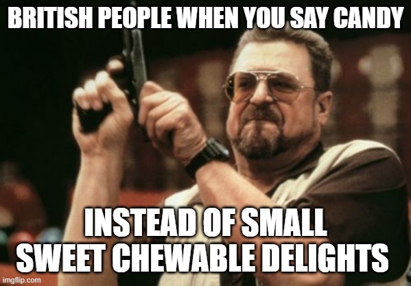 Am I The Only One Around Here Meme | BRITISH PEOPLE WHEN YOU SAY CANDY; INSTEAD OF SMALL SWEET CHEWABLE DELIGHTS | image tagged in memes,am i the only one around here | made w/ Imgflip meme maker