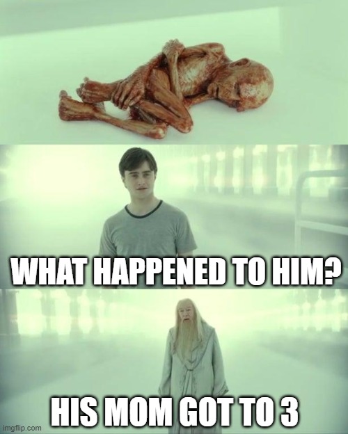 Dead Baby Voldemort / What Happened To Him | WHAT HAPPENED TO HIM? HIS MOM GOT TO 3 | image tagged in dead baby voldemort / what happened to him | made w/ Imgflip meme maker