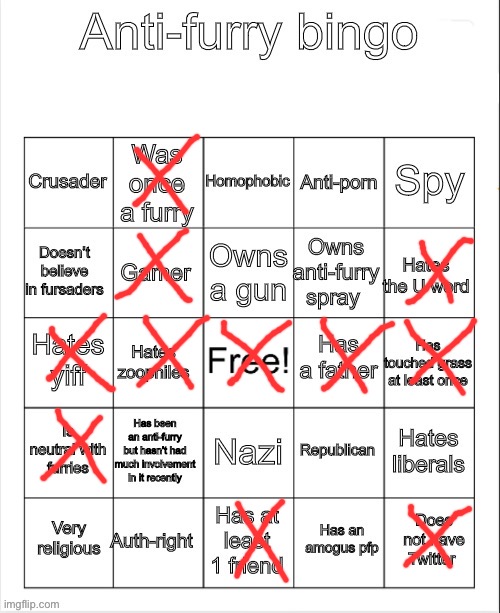 Omg I win | image tagged in anti-furry bingo | made w/ Imgflip meme maker